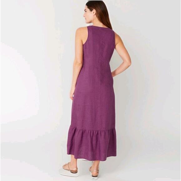 J.Jill 4X Love Linen Button Front Maxi Dress Purple Lagenlook Cottagecore V-Neck - Picture 2 of 16